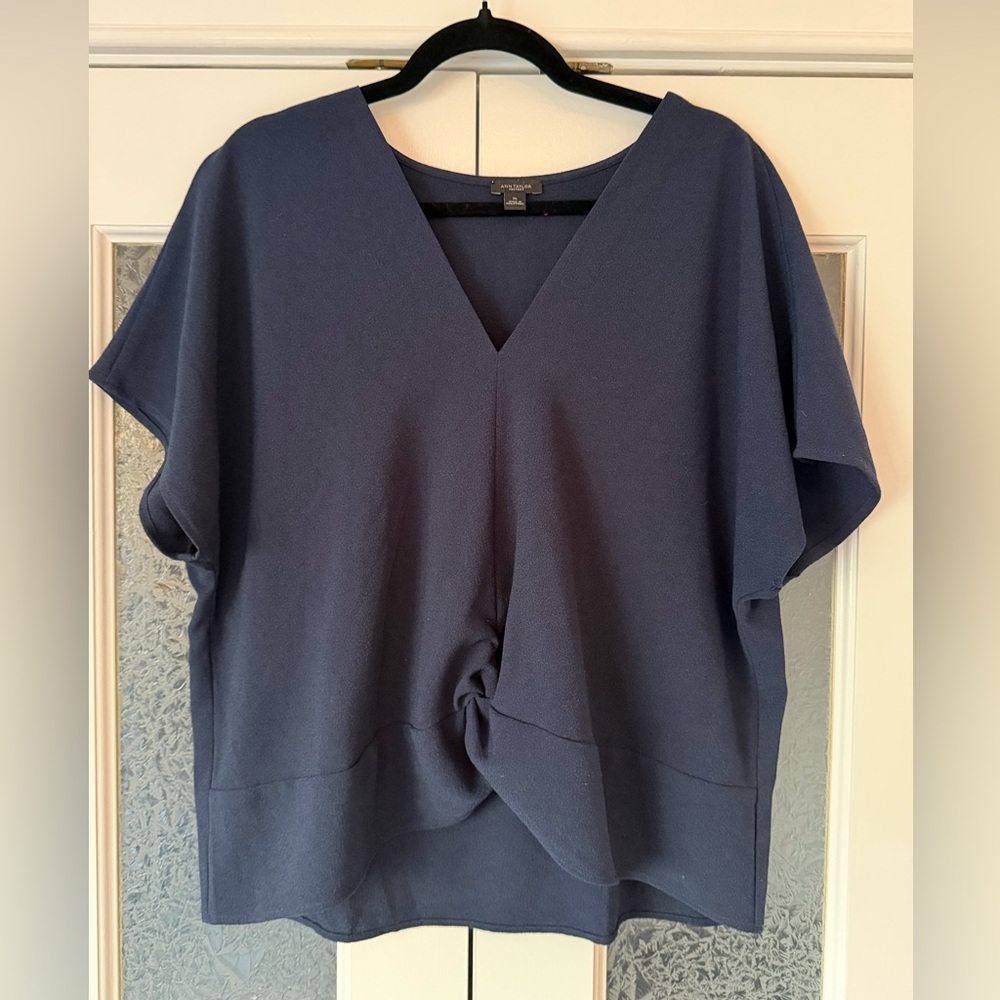 Navy Crepe Blouse with Twist Detail